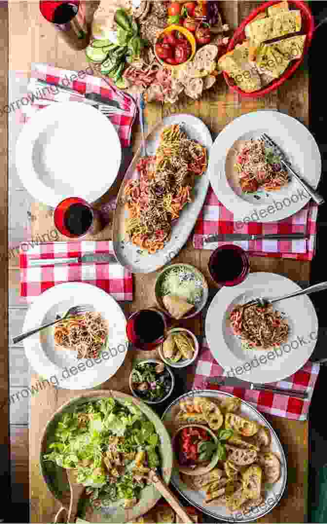 A Traditional Italian Dinner Spread On A Rustic Table, Featuring Pasta, Meats, Cheeses, And Vegetables The Tuscan Year: Life And Food In An Italian Valley